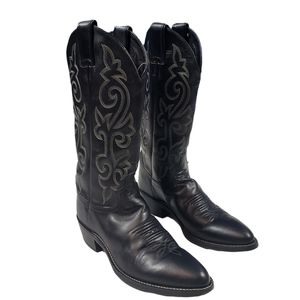 Justin Buck Black Leather Cowboy Boots 1409 Western Rodeo Silver Stitch Cowgirl